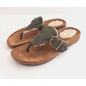 UGG Gypsy Thong Sandal Olive Gray Leather Buckle Sheepskin 1686 US 7